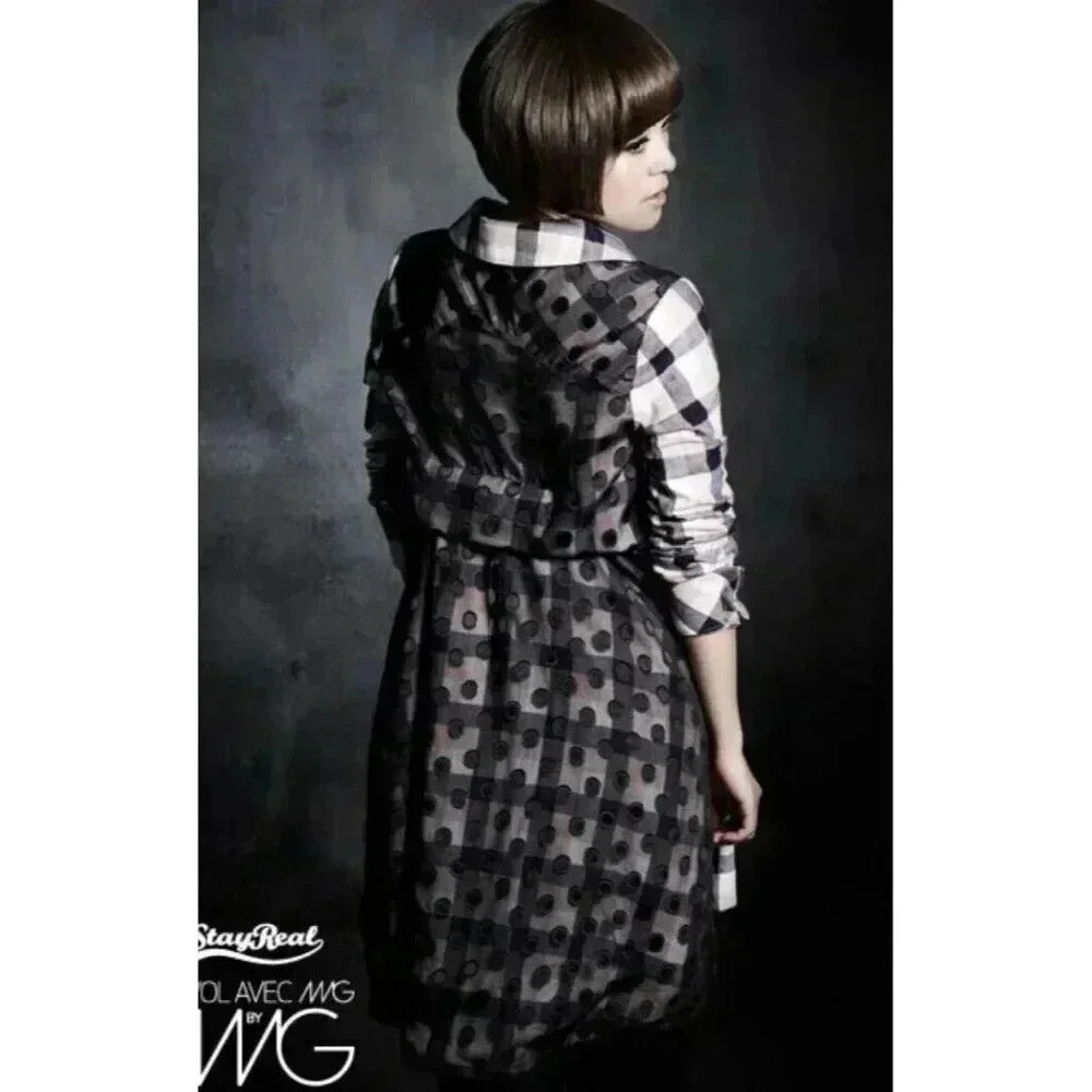 Envol Alec Ning X Stayreal Designer Plaid Polka Dot Chiffon Dress Size M Cowgirl